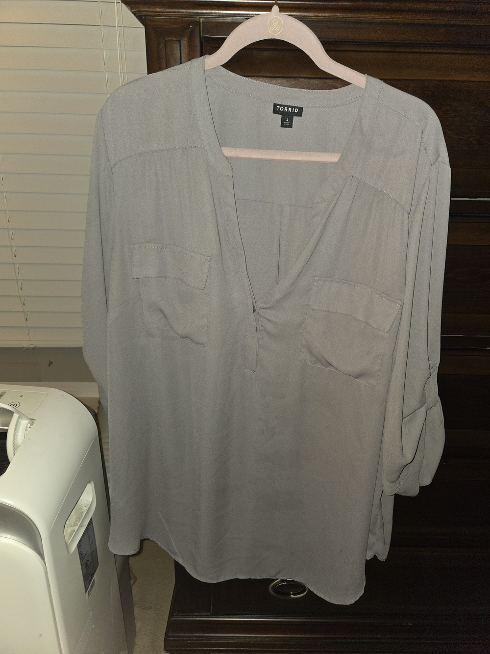 Torrid Gray Long-Sleeve V-Neck Blouse